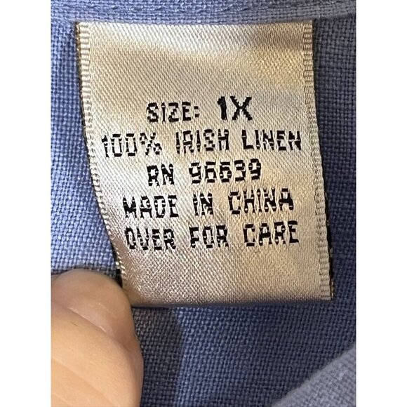 Irish Linen Floral Embroidery Shirt 1X Coastal Preppy Classic Western Boho Chic - Picture 4 of 12